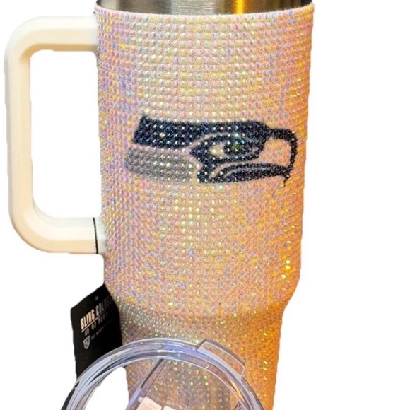 Seahawks Rhinestone Tumbler with Handle 40oz - Picture 5 of 7